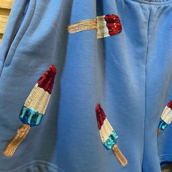 Queen of Sparkles Blue Bomb Pop Collared Sweatshirt and Shorts Outfit - Picture 5 of 9